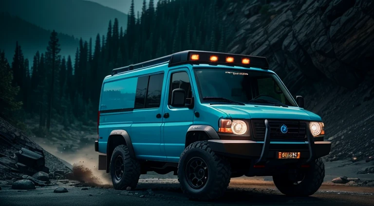 modern 4x4 off-road van, hyper detailed, ultra textured, cinematic lighting, dramatic lighting, natural lighting, octane rendering, volumetric lighting, 8k