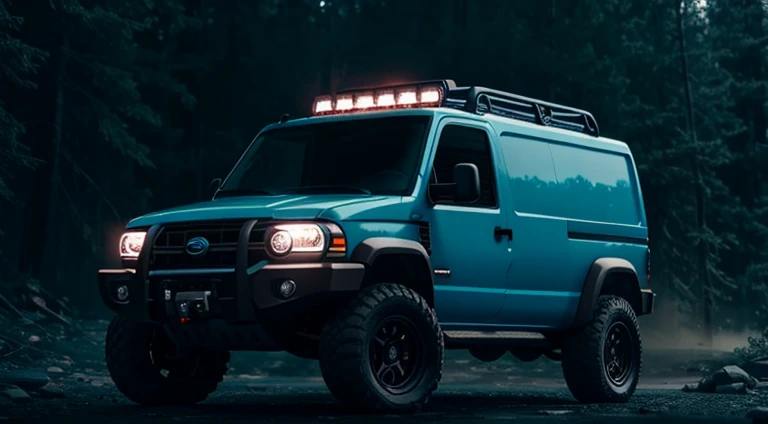 modern 4x4 off-road van, hyper detailed, ultra textured, cinematic lighting, dramatic lighting, natural lighting, octane rendering, volumetric lighting, 8k