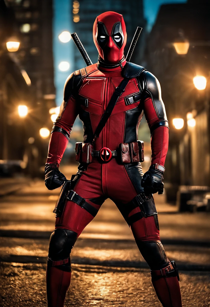 Deadpool crashing a karaoke night in a sparkly sequin suit,Deadpool,Deadpool, the unconventional anti-hero from Marvel Comics, is known for his distinctive red and black suit, complete with a mask that covers his entire face, hiding his disfigured skin caused by advanced cancer and experimental healing factor. His appearance is athletic and agile, suitable for his acrobatic fighting style. , male