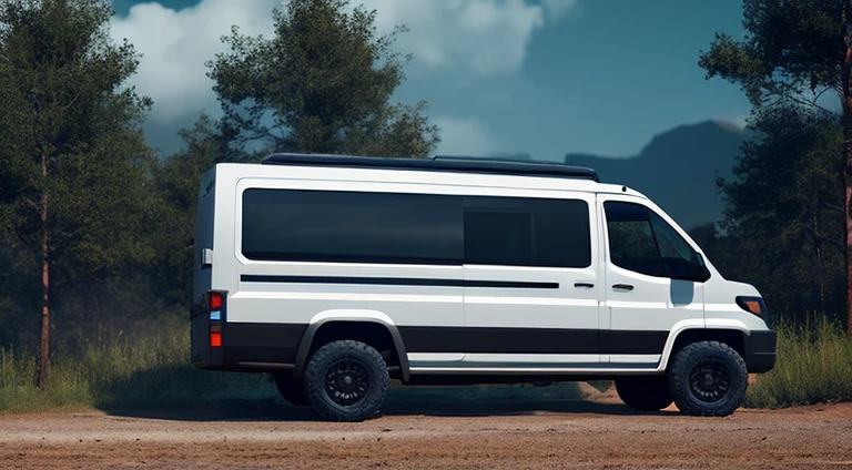 modern 4x4 off-road van, hyper detailed, ultra textured, cinematic lighting, dramatic lighting, natural lighting, octane rendering, volumetric lighting, 8k