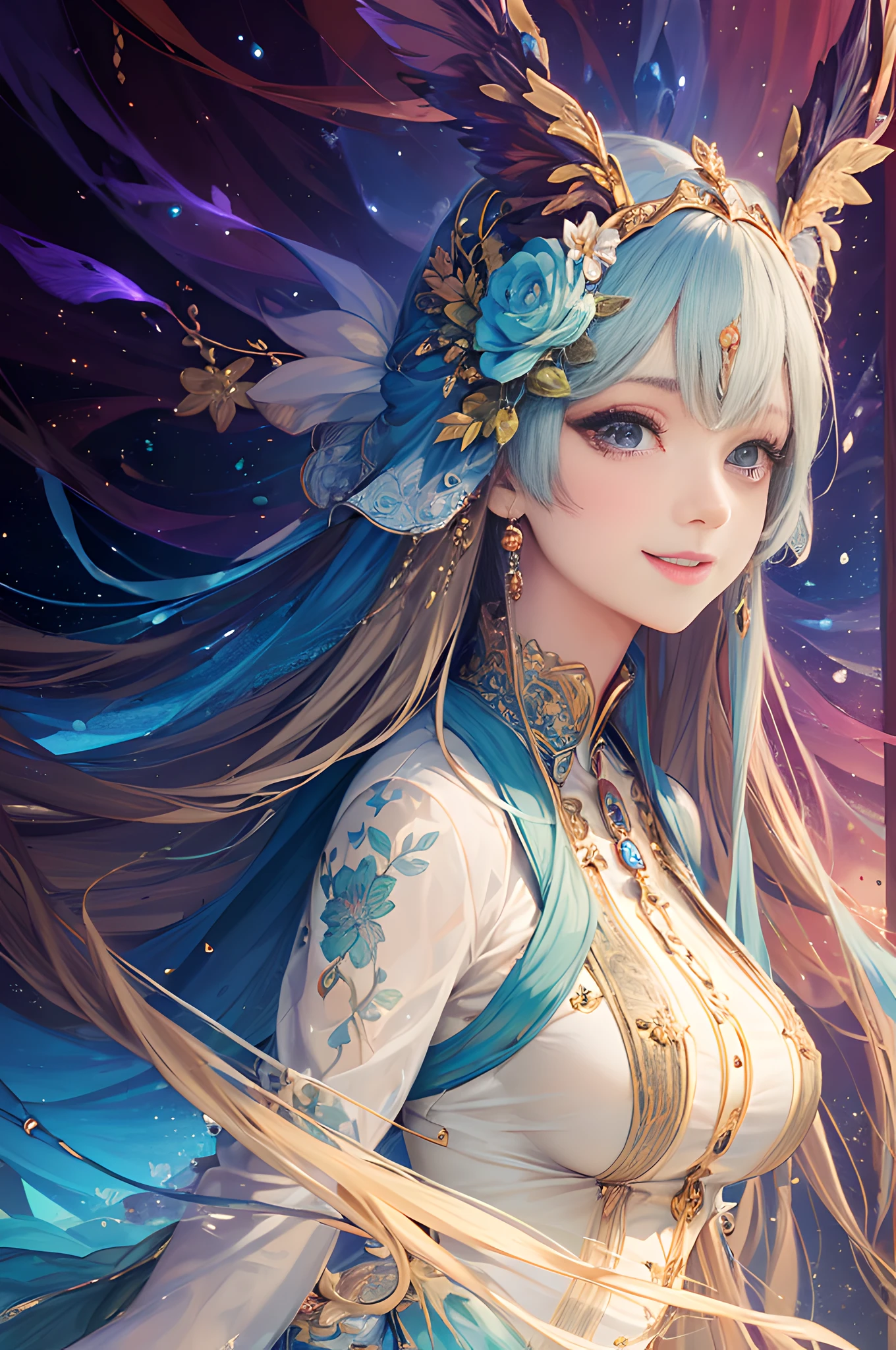 (tmasterpiece, top-quality, Best quality, offcial art, Beautiful and beautiful,(facing me:1.2),Smile gently:1.2), (1 busty girl), The is very detailed,(s fractal art:1.3),Colorful,The most detailed,highly details eye, Sharp and detailed, Focus sharp,18K