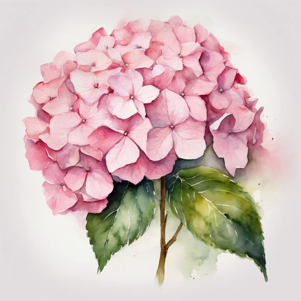 pink hydrangea, White background, Minimalistic design