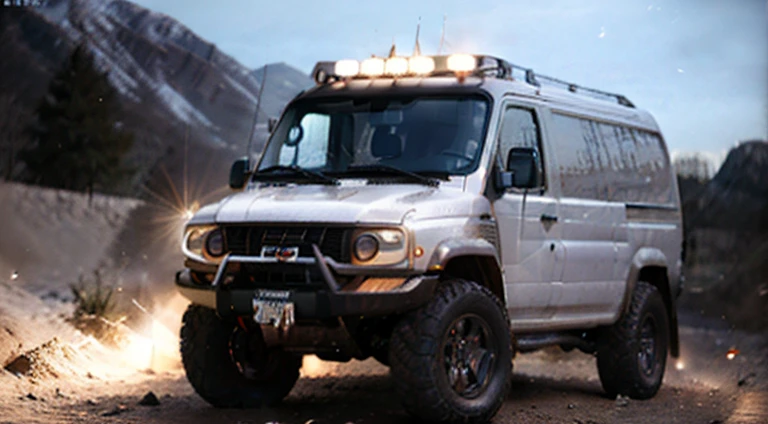 modern 4x4 off-road van, hyper detailed, ultra textured, cinematic lighting, dramatic lighting, natural lighting, octane rendering, volumetric lighting, 8k