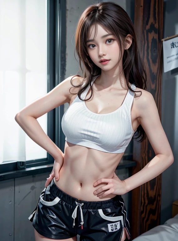 Sporty physique, Young Pretty Gravure Idol, Realistic Young Gravure Idol, Young Gravure Idol, Young Sensual Gravure Idol, sport bra and shirt, Young skinny gravure idol, sport bra and shorts, cute sportswear, wearing basketball jersey