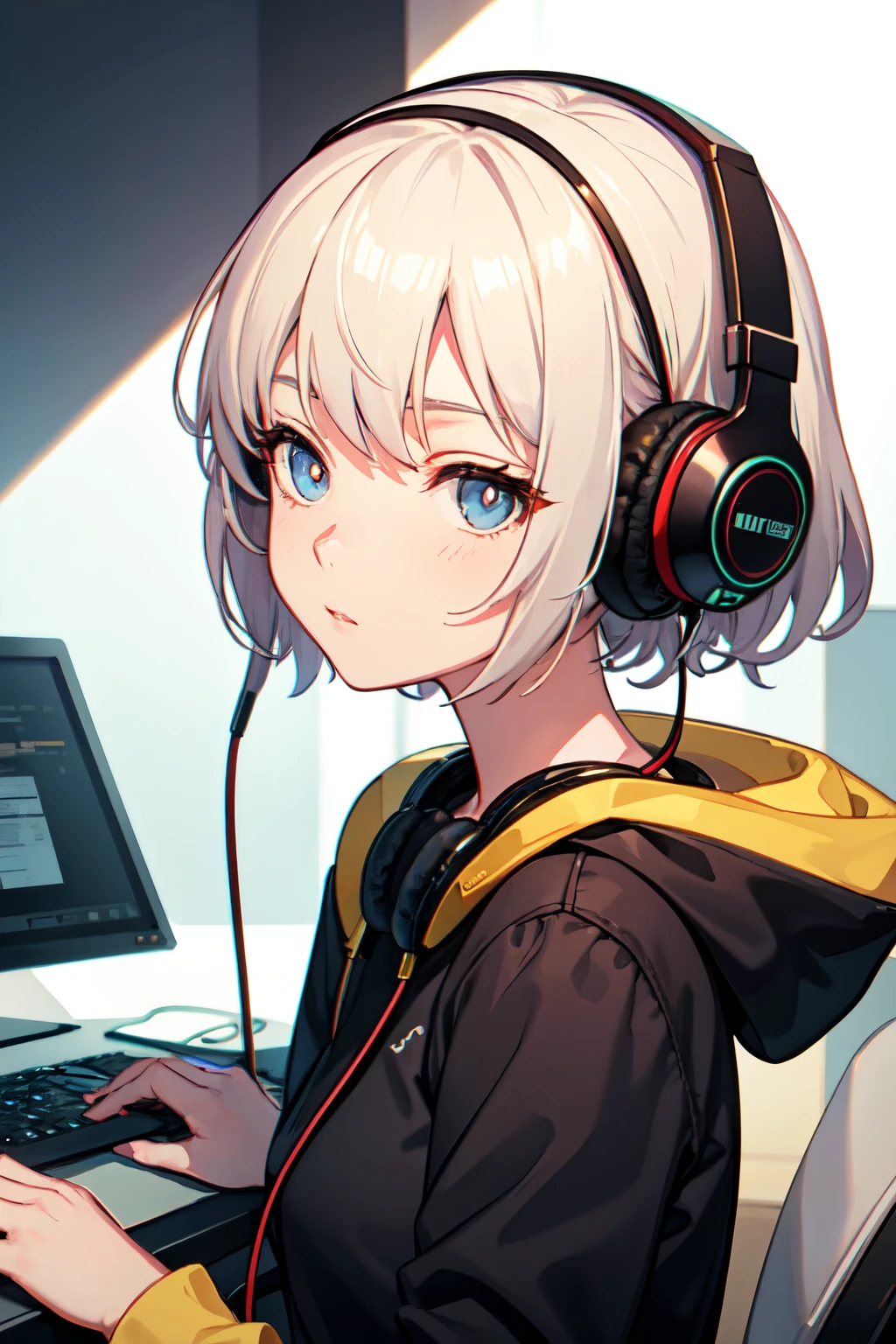 an animated girl with headphones on listening to lofi songs