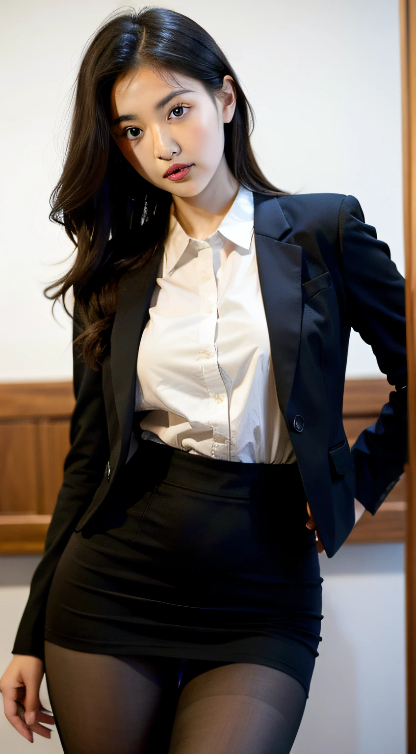Beautiful girl wearing lawyer uniform sexy transparent background