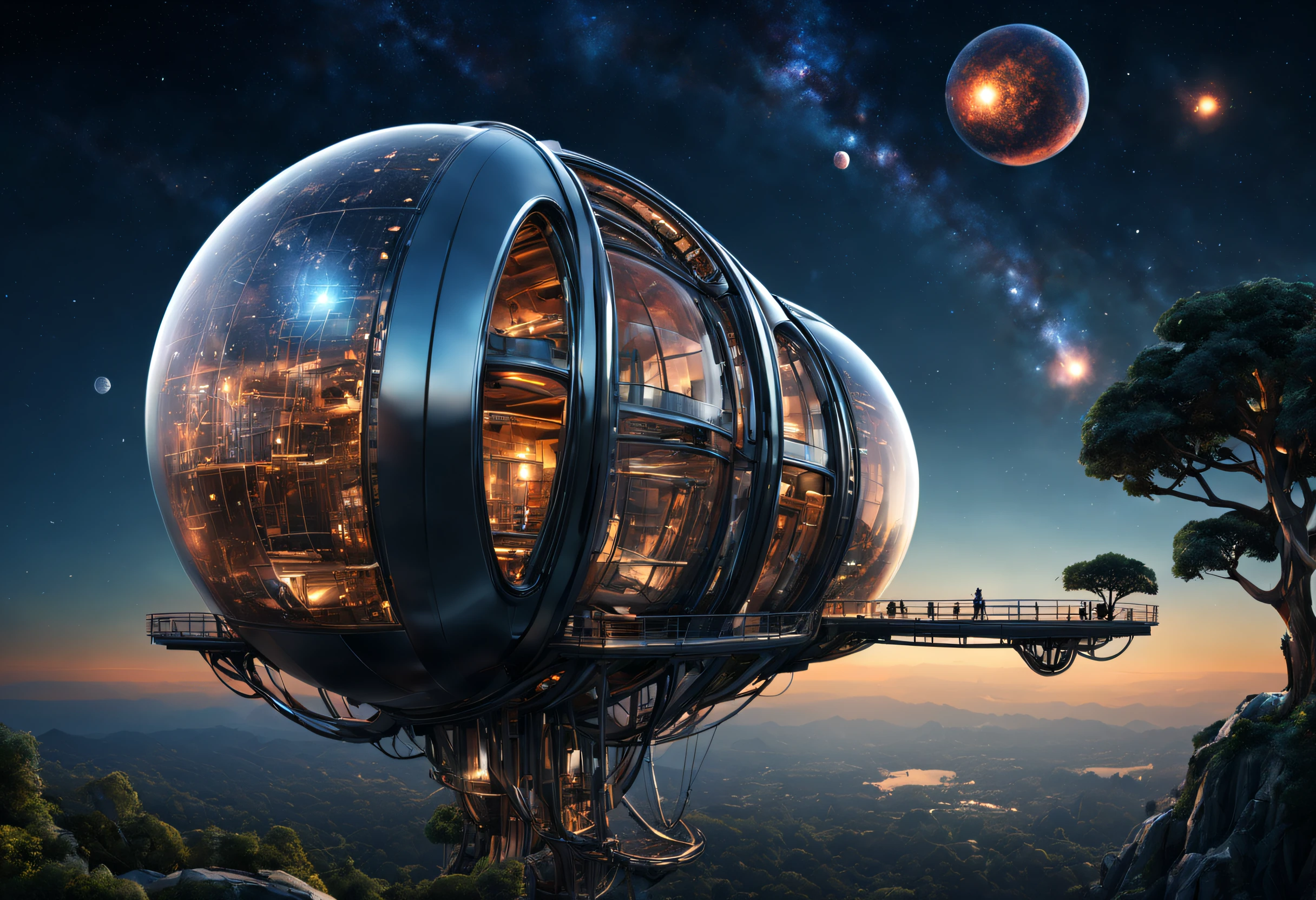 (Very unified cg scene design),(Many neatly arranged giant capsule-like titanium houses suspended in outer space),dream-like, sci-fy,( Nature and architecture are closely integrated),(giant capsule-like titanium houses hang neatly),(Each capsule-shaped titanium house looks exactly the same.:0.8),Embodying the principle of fairness in a utopian world,Complex structure,gear wheel,Titanium Alloy,Sophisticated construction,Ultra-complex structures,future people,sci-fy,Shoot from the bottom up,Background with:cosmic starry sky