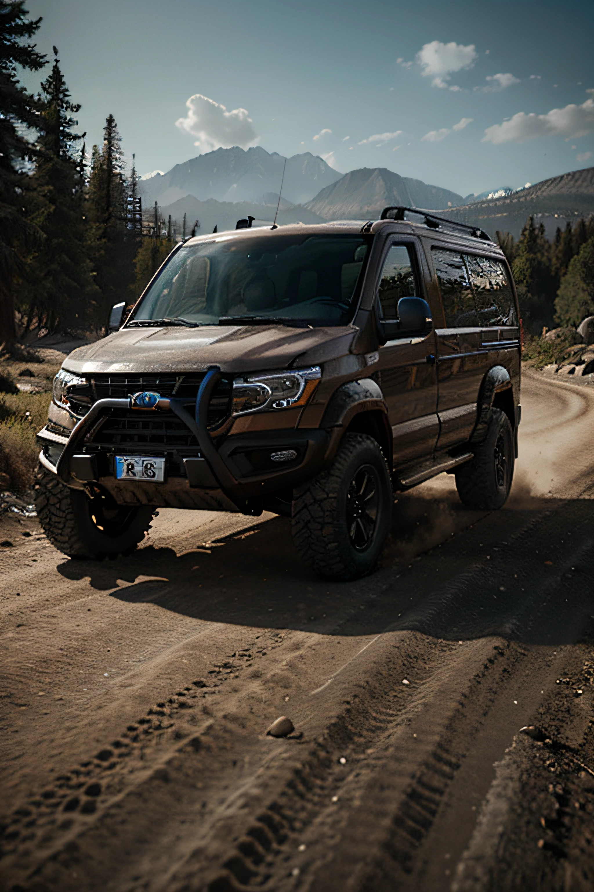 4x4 off-road van, hyper detailed, ultra textured, cinematic lighting, dramatic lighting, natural lighting, octane rendering, volumetric lighting, 8k