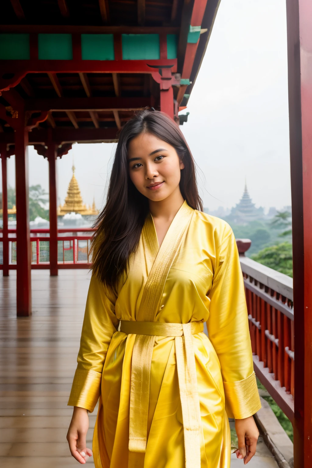 RAW photo; A 24-year-old Welsh woman; Burmese clothing messy hair slim construction; Yangon pagoda pilgrimage, walking depth, (Detailed Skin: 1.2); 8k uhd, DSLR soft light; high quality Flemson, 20mp Fuji XT3, 80mm Hasselblad