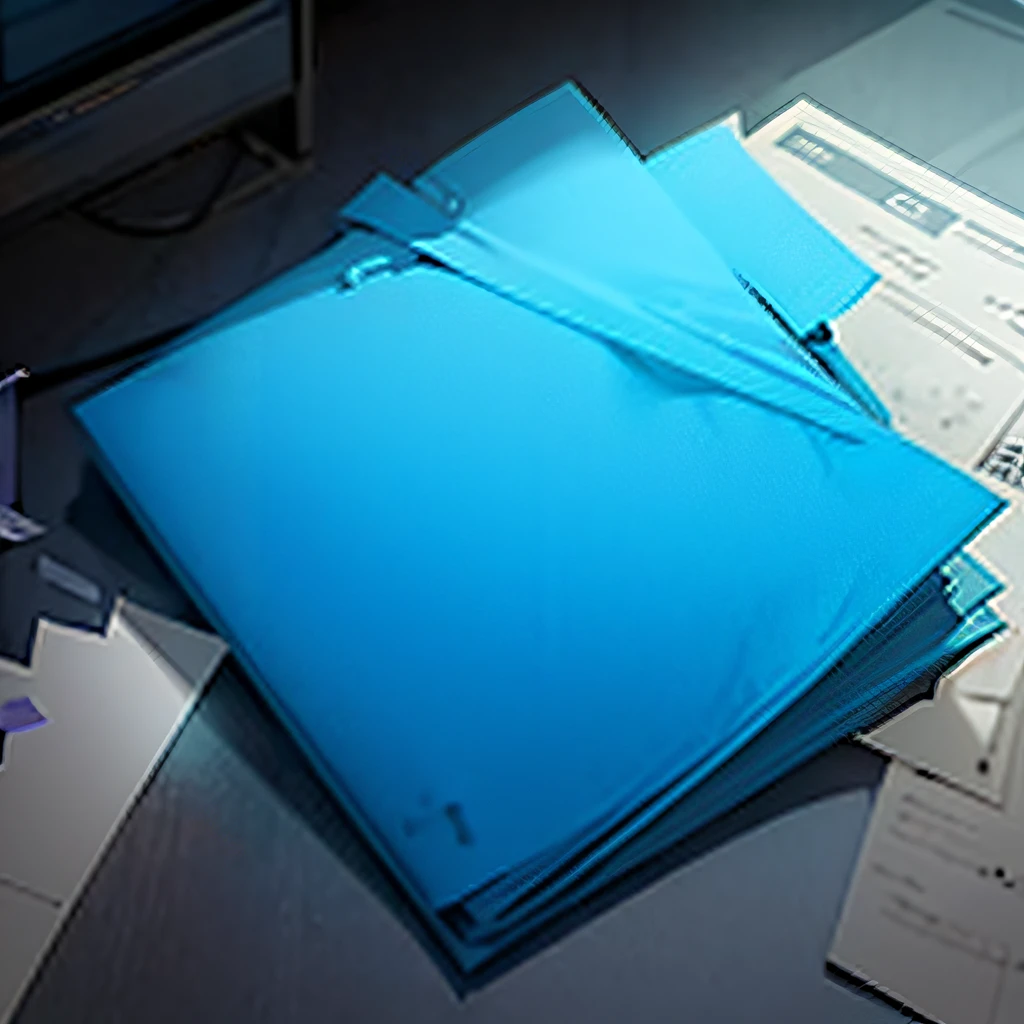 a blue confidential document，F is written in the middle