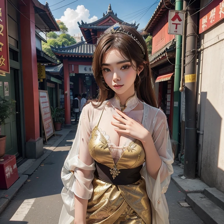 change the scenery to be in indonesia chinatown area