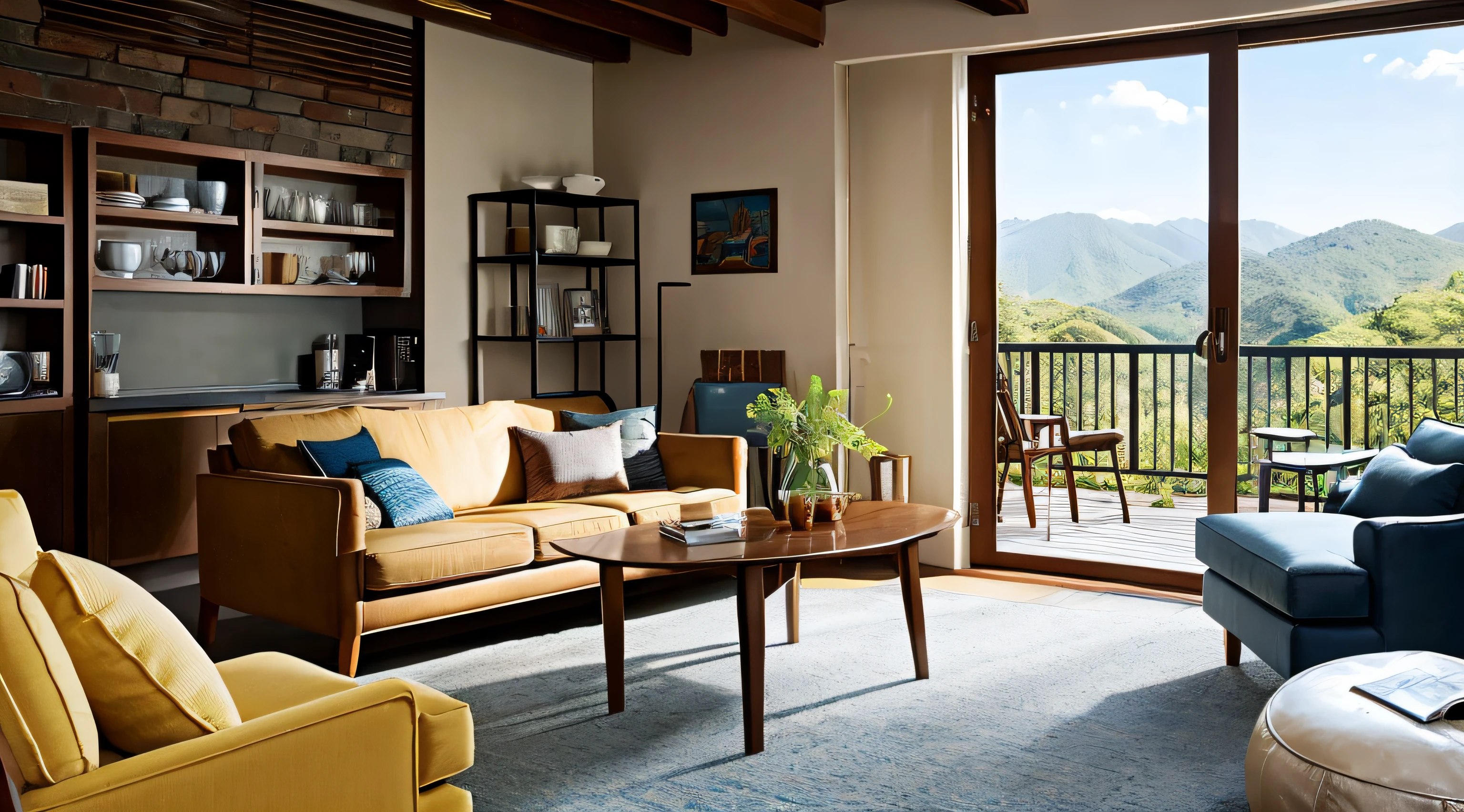 Stylish living room、The table、Open Bible、Coffee、window、sofas、high-level image quality、high-detail、