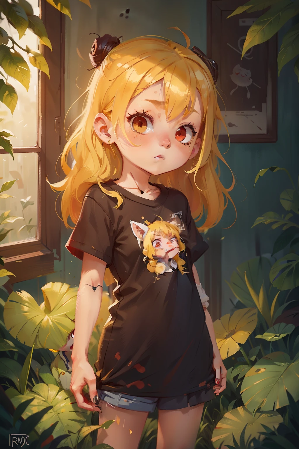 A yellow hair girl with red eyes