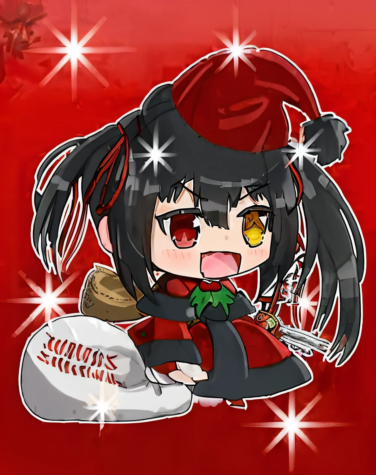 a cartoon girl with a santa hat and a bag of presents, reimu hakurei, by Kanbun Master, inspired by Uragami Gyokudō, harumi, rumiko, megumin, pixiv, artistic render of reimu hakurei, from touhou, official fanart, sakimi chan, touhou character, pixiv contest winner