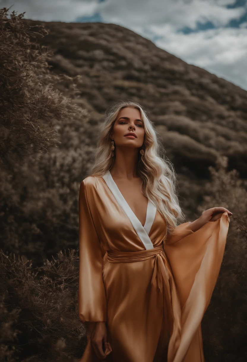 Influenceuse Instagram féminine blanche réaliste, meilleur qualité, Blonde, 1 fille, yeux bleus, en robe courte moulante blanche