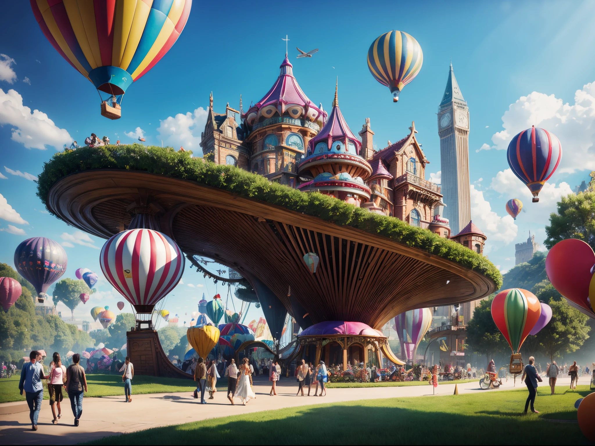 Enter a playful realm where ordinary objects have been transformed into fantastical contraptions. Teapots sprout wings, umbrellas become hot air balloons, and chairs turn into roller coasters. (Reference artwork by Simon Tofield) enormous breast