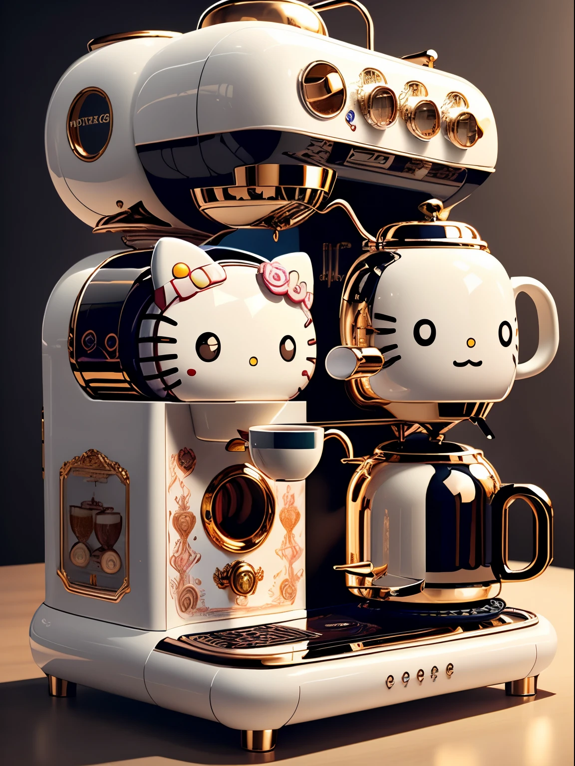 best quality, 4K wallpaper, masterpiece, extremely detailed CG unity 8k wallpaper, extremely detailed eyes, ultra-detailed, intricate details, 
1girl making coffee
fantasy, 
((h1c4tt3ch  coffee machine)),