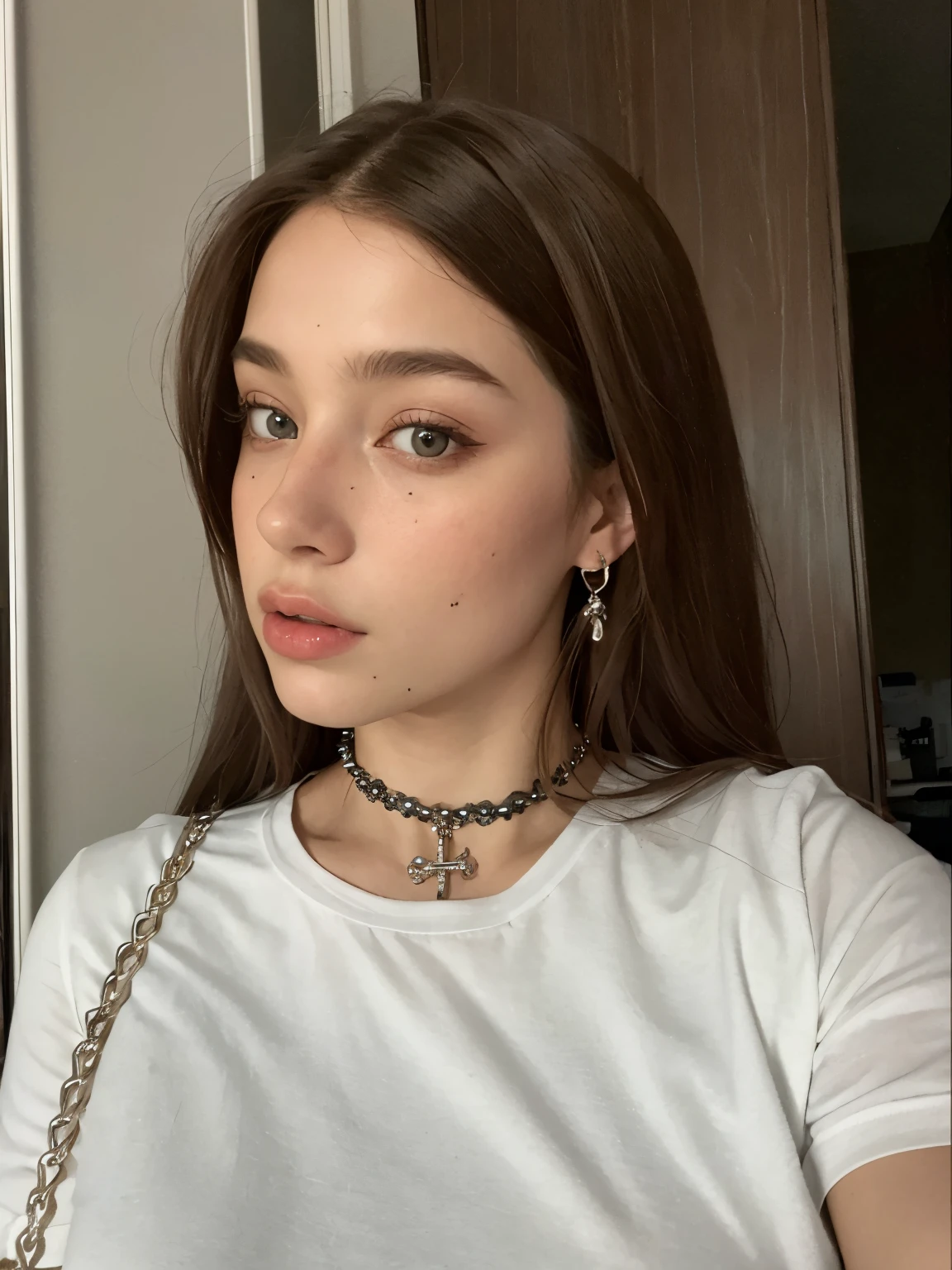 Mujer arafed con camisa blanca y collar de cadena., Retrato Sophie Mudd, Dasha Taran, Alexandra Waliszewska, hermosa poarch, Anna Nikolanova aka Newmilky, Viktoria Gavrilenko, Kailee Mandel, Barbara Palvin, angelina stroganova, Yelena Belova, 18 years old, con gargantilla negra