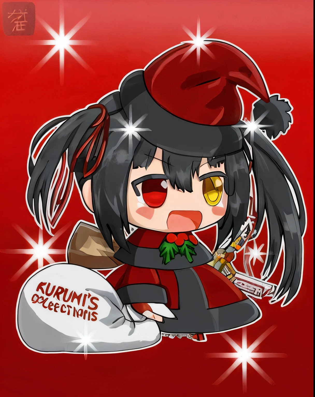 a cartoon girl with a santa hat and a bag of presents, reimu hakurei, by Kanbun Master, inspired by Uragami Gyokudō, harumi, rumiko, megumin, pixiv, artistic render of reimu hakurei, from touhou, official fanart, sakimi chan, touhou character, pixiv contest winner