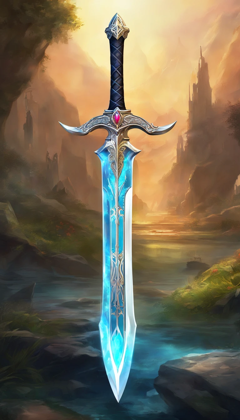 (Best quality at best,4K,8K,A high resolution,tmasterpiece:1.2),ultra - detailed,actual,Master Sword, Independent, Legendary weapon,Precise workmanship,Detailed hilt,razor-sharp blades,Appropriate proportion,Beautifully textured,mythical sword,Iconic symbols,hero&#39;s weapon,Forged by the gods,sword of destiny,Enchanted Blade,glowing blue halo,legendary battle,ultimate power weapon,Destined to defeat evil,Classic Video Game Weapons,superb design,intricate engraving,powerful artifact,Impeccable quality craftsmanship,Eye-catching and elegant,The heart of the artwork,sparkling with divine energy,Sharp enough to cut through anything,Radiation intensity and power,Fit for a true hero,A tribute to the art of gaming,The hero&#39;s signature weapon,original metalwork,exquisite attention to detail,The handle is inlaid with colorful gems,legendary legacy,indestructible:Focus on the reflections and highlights of the blade,Create an atmosphere of reverence and awe,Showcasing the iconic sword in dynamic poses and perspectives,Revealing the mythical nature and power of the Master Sword.