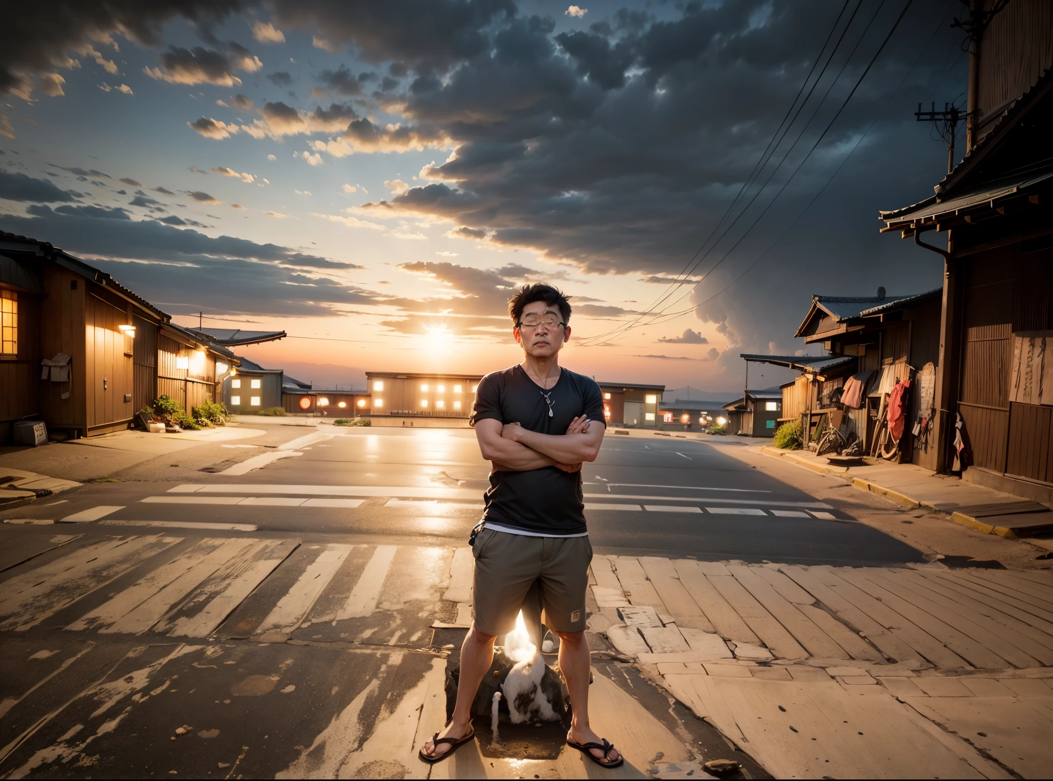 A man is standing in the street of Japan