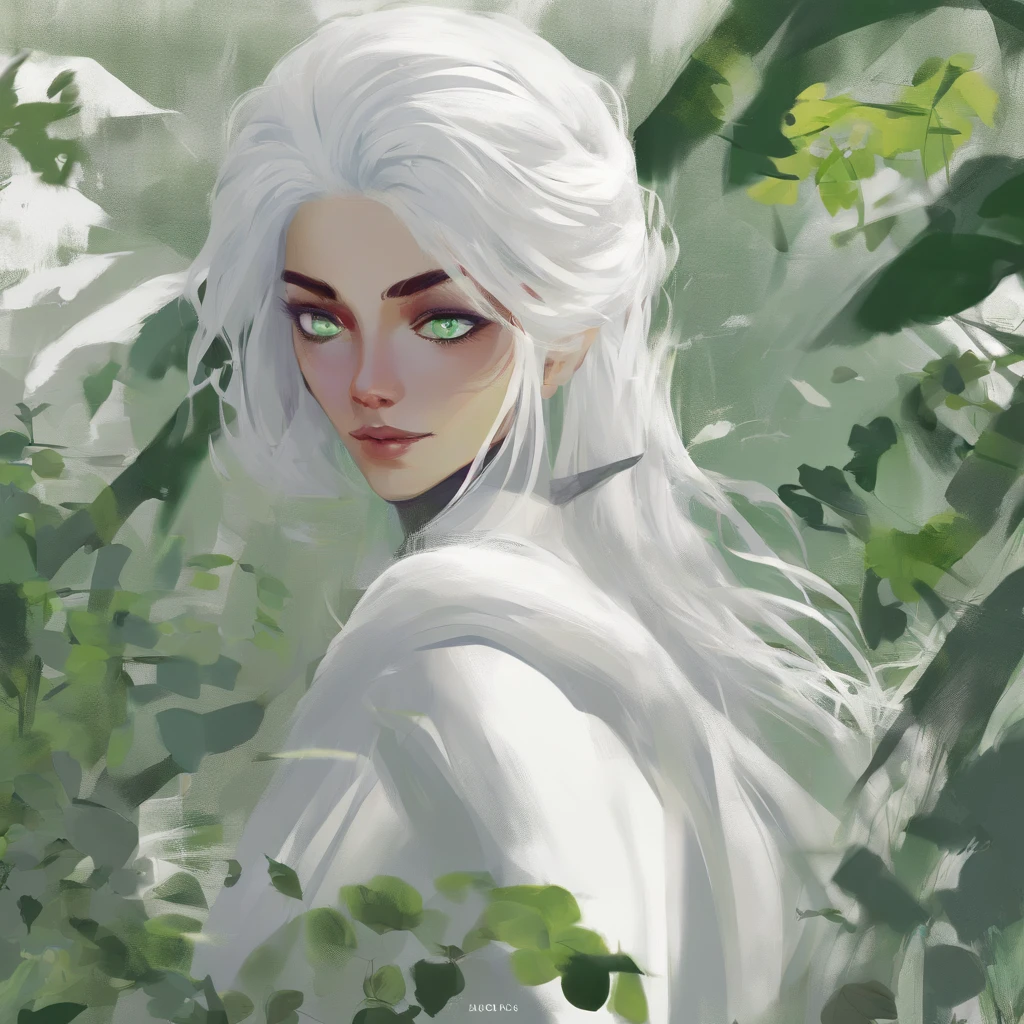 white hair green eyes