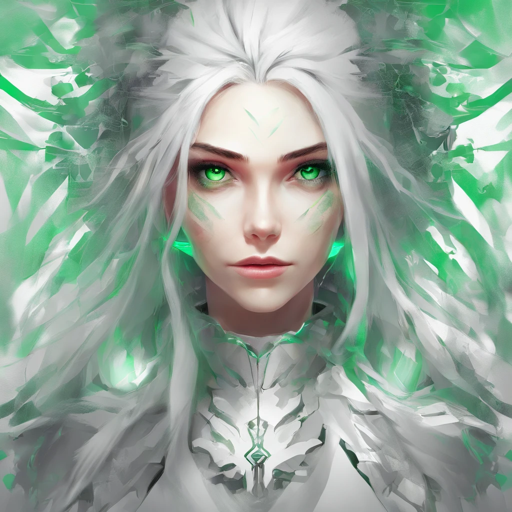white hair green eyes