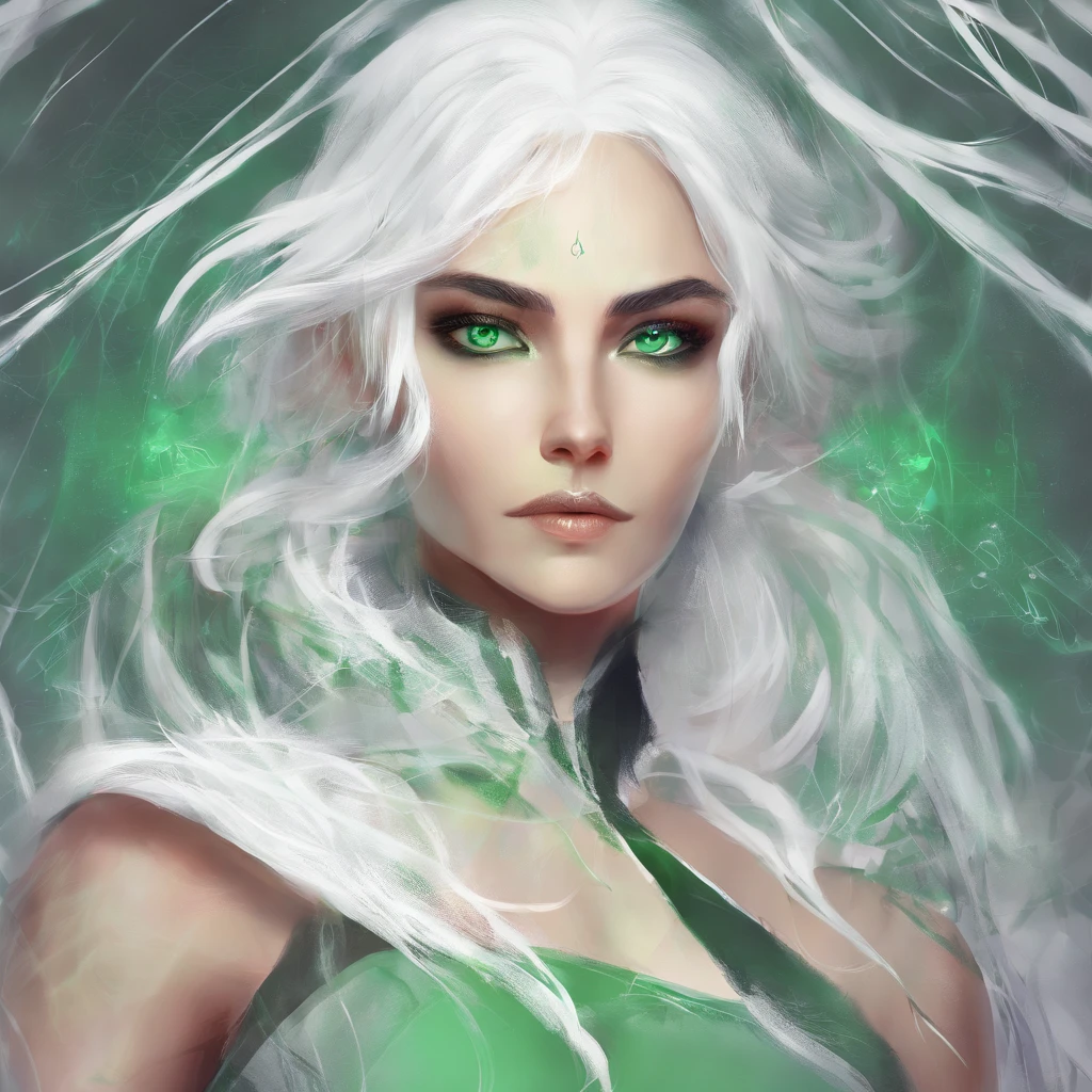 white hair green eyes