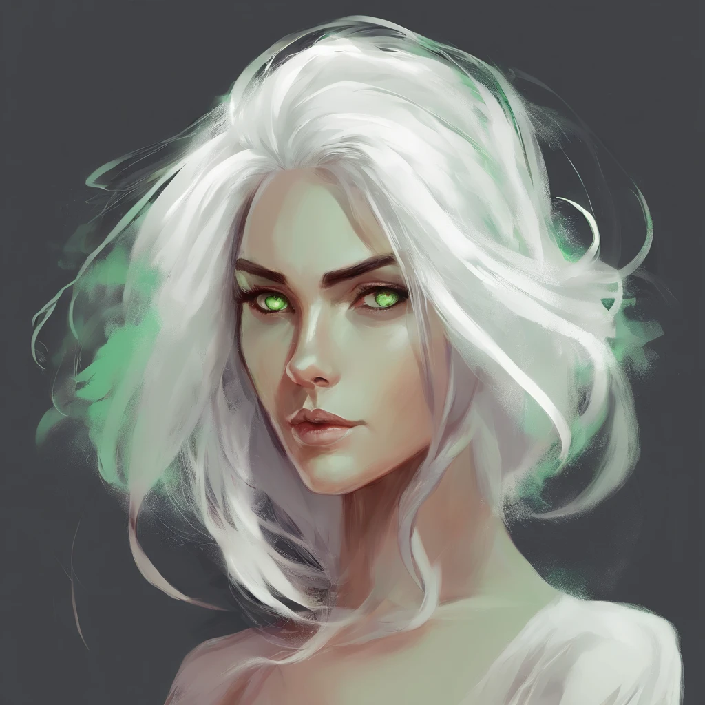 white hair green eyes