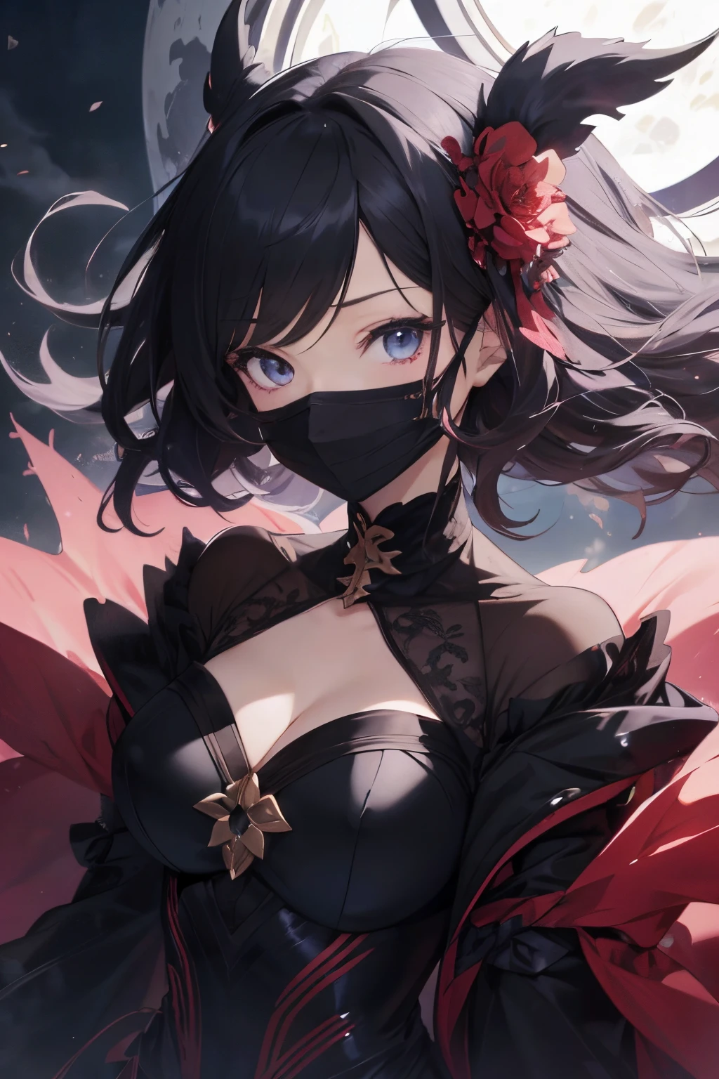 black luna girl anime wallpaper black luna girl anime wallpaper hd and wallpaper black girl hd wallpaper png, 1girl, solo, black hair, breasts, mask, looking at viewer,cowboy-shot