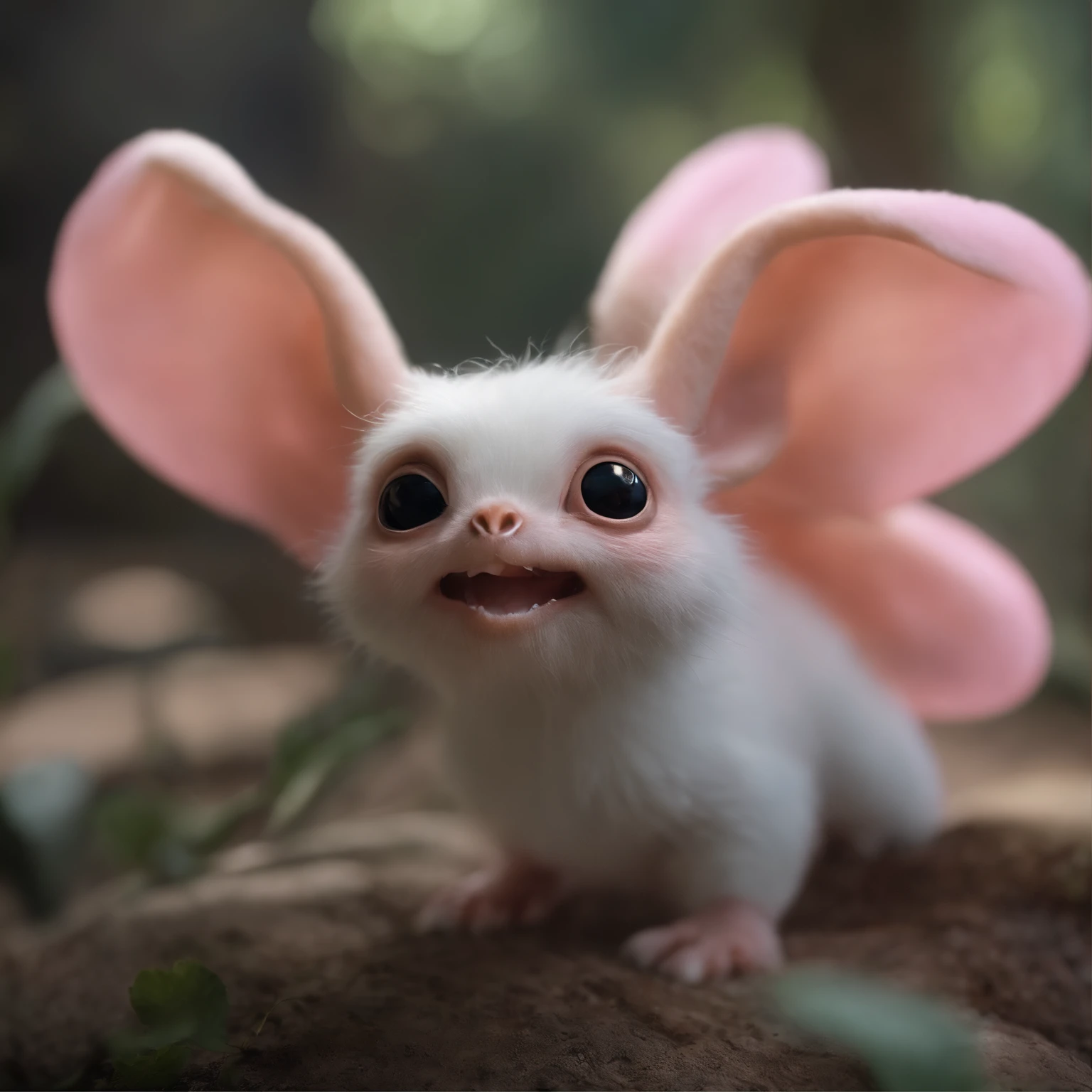 gremlin, like a swallow, Huge eyes, large ears, horns near the ears, big carrot in paws, white and pink fur, short tail, pink wool coat, The clothes, Best Quality, Masterpiece, in style of dark fantasy art, 真实感, Realism, Sovp, tmasterpiece, Brad Jongsan walks in the jungle (Night of the Fireflies), (higly detailed: 1 1), rough face, natural skin, hiquality, NSFW, pretty eyes, (Detailed face and eyes), (s face: 1 2), tumult, Complementary, real-photo, ..PSD, Lightweight Film Photography, sharp-focus, contrast lighting, Detail Skin, high resolution 8k, Crazy detailing, Realistic, professional photo of a, 8K UHD, dslr, soft light, hiquality, film grains, Fujifilm XT3