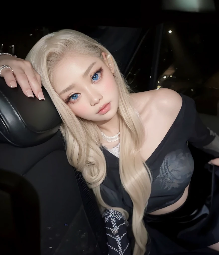 Silver cross necklace, baby hair, linda, blue eyes, mole under her eye, Bella, aegyosal white skin