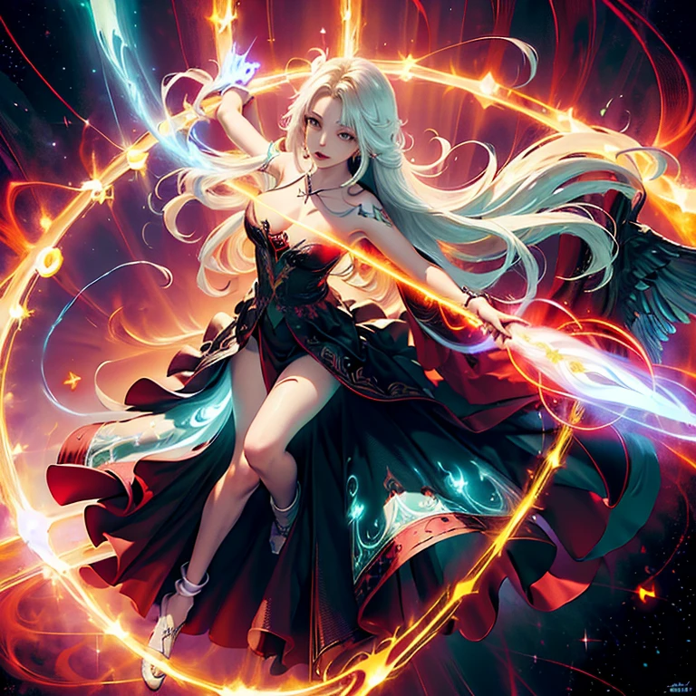 round image,(masterpiece:1.3), (the best quality:1.2), (super fine illustrations:1.2), (Masterpiece), high quality, high detail,(SOLO:1.4),((round image)),[(white background:1.1)::5],[(ruins:1):5],[(game character portrait:1.2):5],1 girl,solo,(((full body))),only five fingers,((white long hair)) ((yellow and (White) ends)),long hair, whole body, look at viewer, ((looking from above)), (bright aqua eyes), lighting, (magic red and black energy wings), godrays, halo, magic rays, energy halo, starry night, moon light, magic symbols, ((fullbody red magic tatoos)), magic pillars, magic aura
(hyper detail:1.1), (dramatic light:1.2), (intricate details:1.1), (colourful:1.1), godrays, sexy pose, medium boobs, (rising from hell:1.2), (red flowing robes:1.2), (red and black dress:1.2), (ethereal glow:1.3), (heavenly atmosphere:1.3),