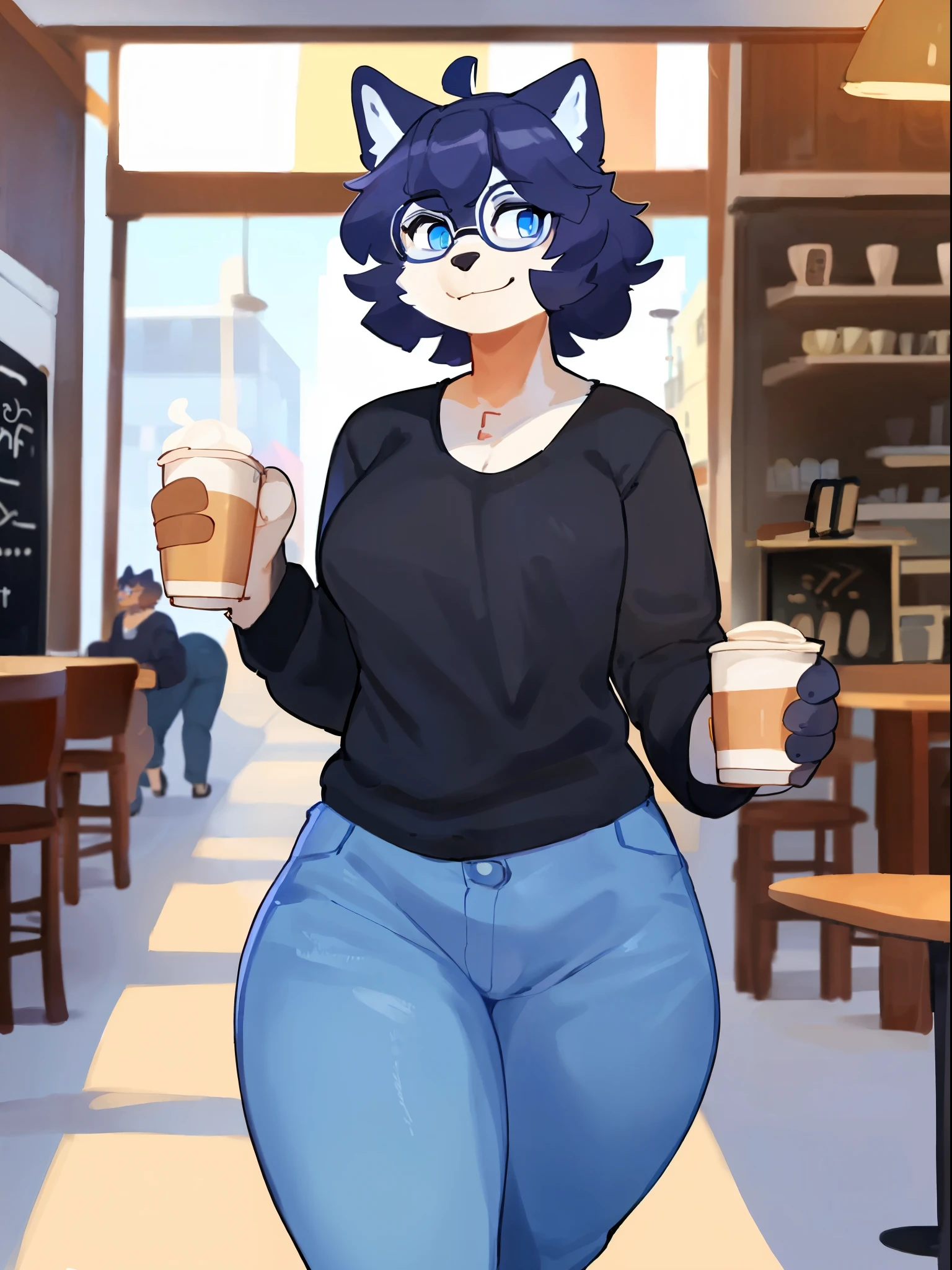 ((masterpiece)), a female, (((south american))), adult, milf, chubby body, (short wavy faded green hair), large breast, ((dark skin:1.2)), ((wearing casual clothing)), front pose, cafe in the background