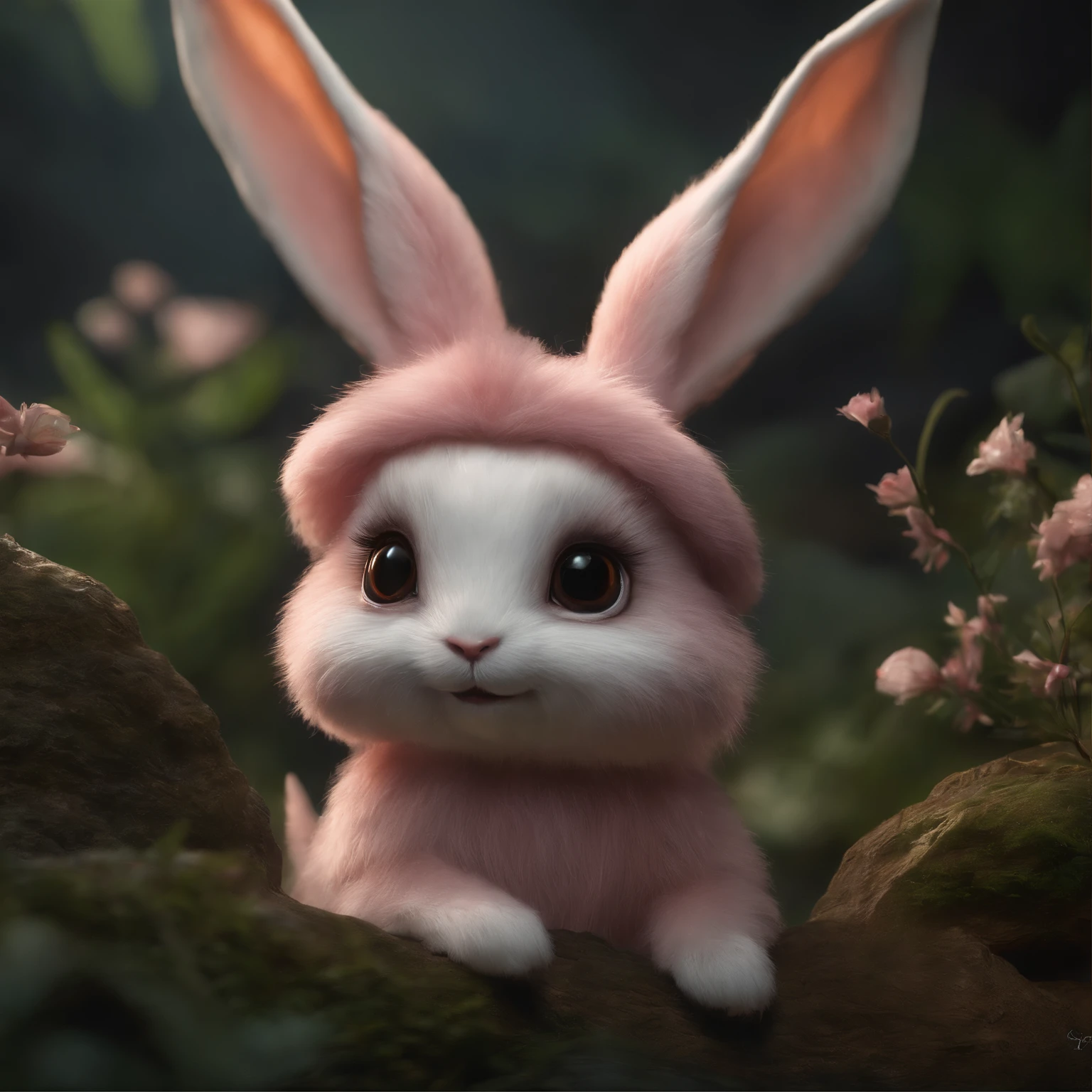gremlin, like a rabbit, Huge eyes, large ears, horns near the ears, a big carrot in the paws, white and pink fur, short tail, pink wool coat, The clothes, Best Quality, Masterpiece, in style of dark fantasy art, 真实感, Realism, Sovp, tmasterpiece, Brad Jongsan walks in the jungle (Night of the Fireflies), (higly detailed: 1 1), rough face, natural skin, hiquality, NSFW, pretty eyes, (Detailed face and eyes), (s face: 1 2), tumult, Complementary, real-photo, ..PSD, Lightweight Film Photography, sharp-focus, contrast lighting, Detail Skin, high resolution 8k, Crazy detailing, Realistic, professional photo of a, 8K UHD, dslr, soft light, hiquality, film grains, Fujifilm XT3