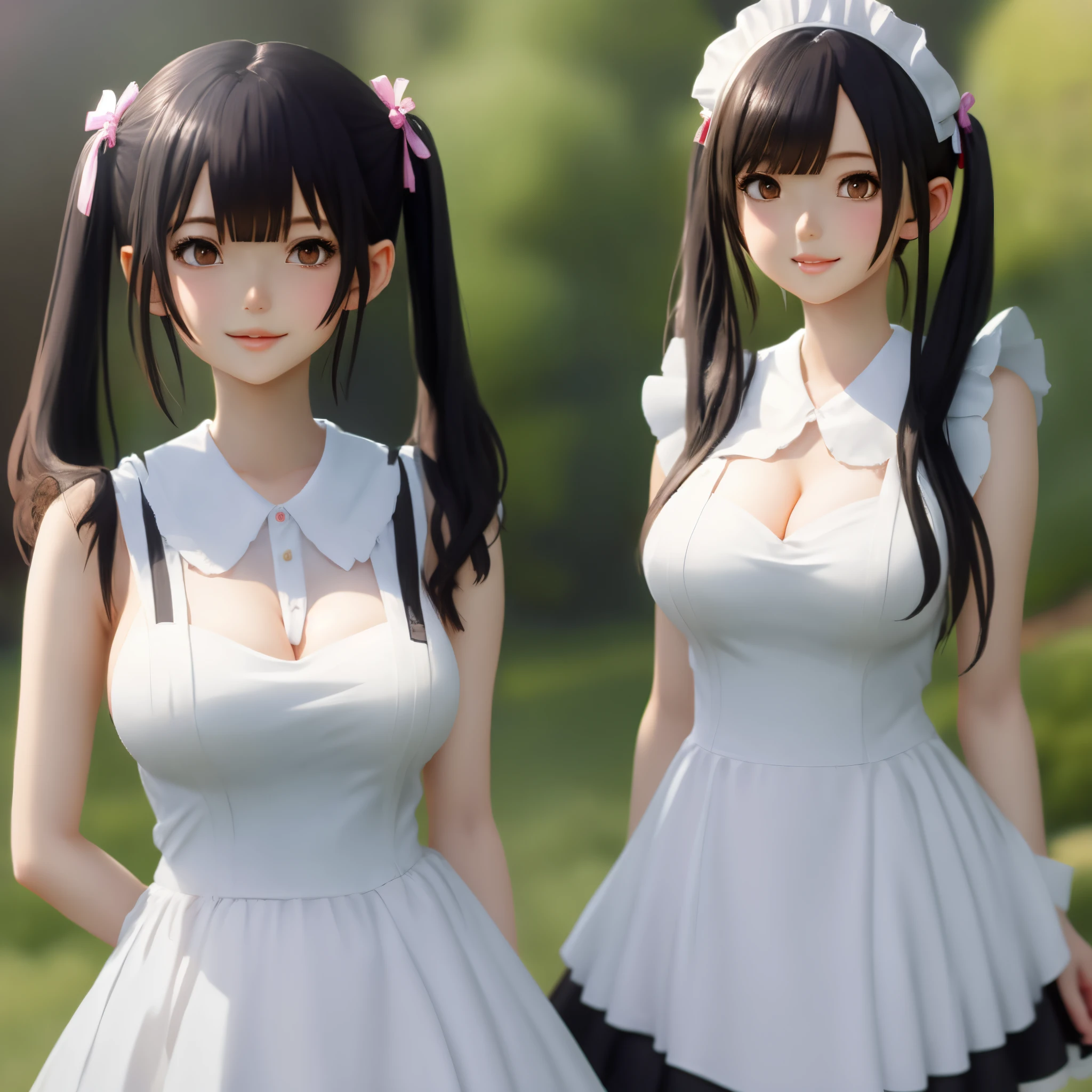 naked maid black hair twintails big breasts anime style