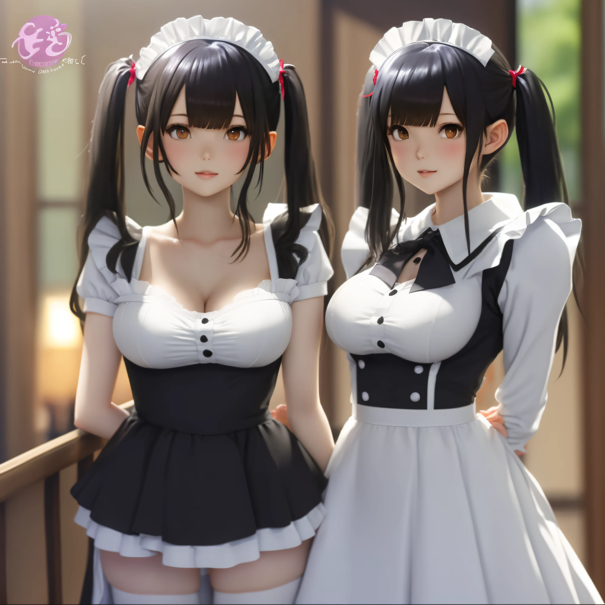 naked maid black hair twintails big breasts anime style