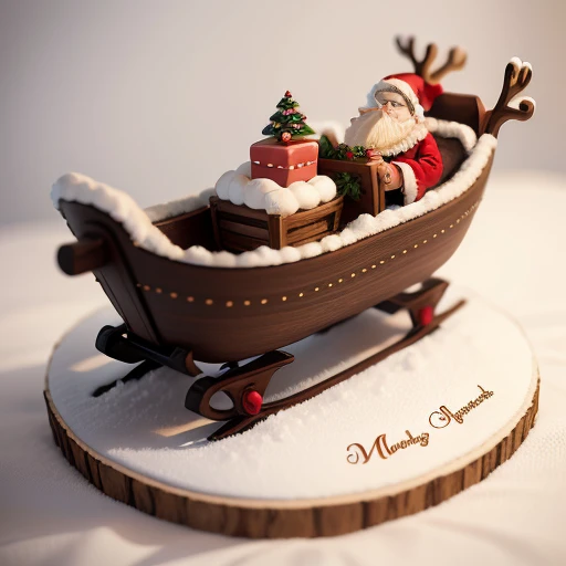 Santa Claus riding a reindeer sleigh、Christmas cake,Scoop、illustratio