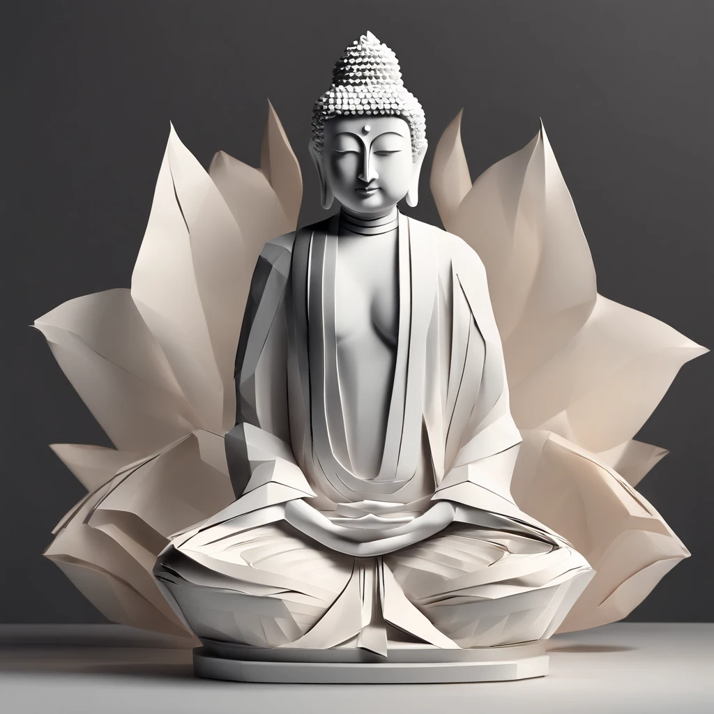 Minimal Buddha statue, realistic, intricate detail, perfect proportion, peaceful, aura, glow, 8k, uptra hdr, black background, warm spotlight