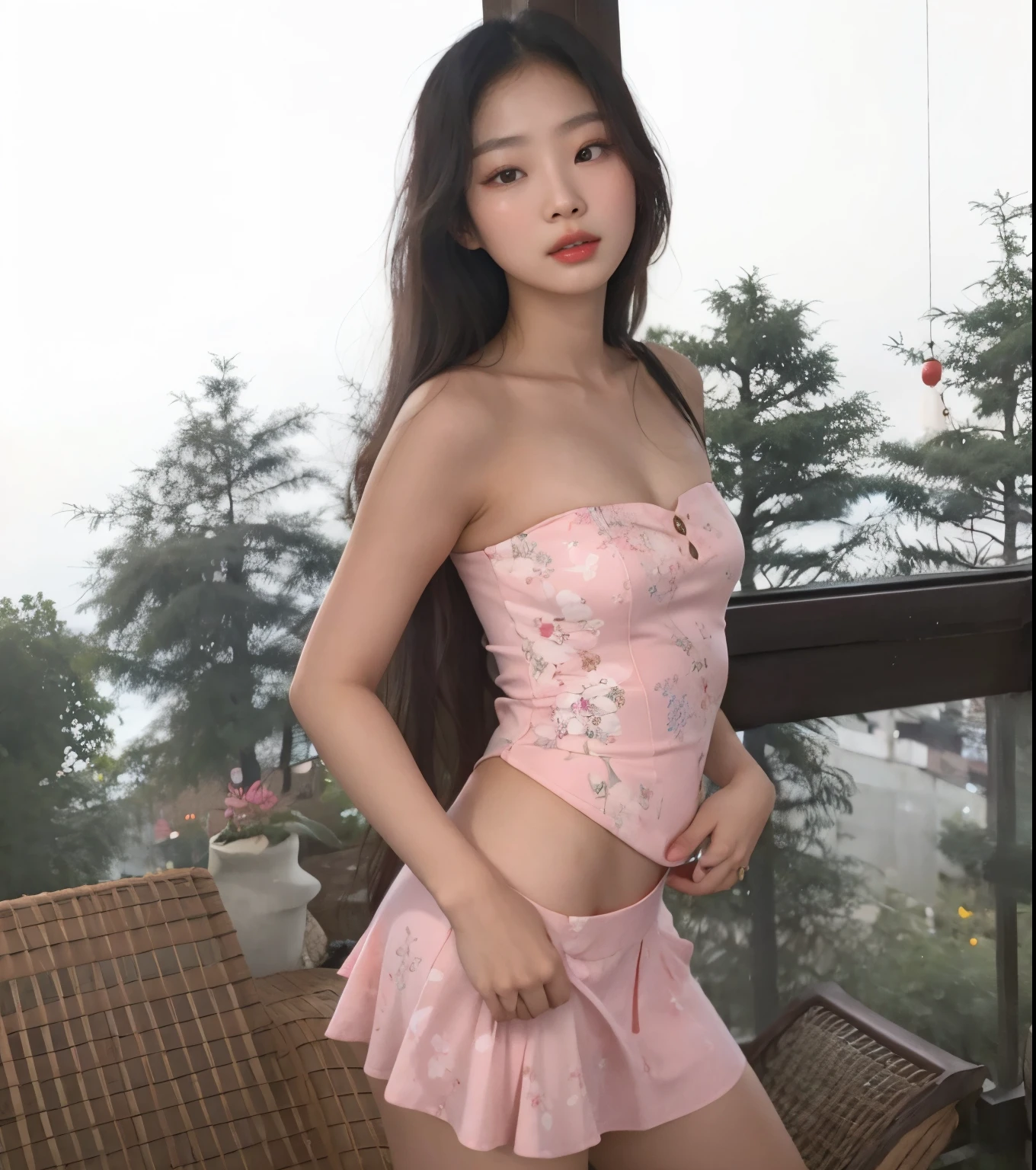 Asian Jennie Kim in a pink dress posing for a photo, Asian girl, Beautiful Asian girl, young asian girl, Jennie Blackpink, na floresta cor-de-rosa, menina coreana, menina adolescente pequena quente, Asian woman, asian female, Gongbi, gorgeous chinese model, Asian girl with long hair, Asian, Asian women, linda mulher coreana jovem, an Asian woman