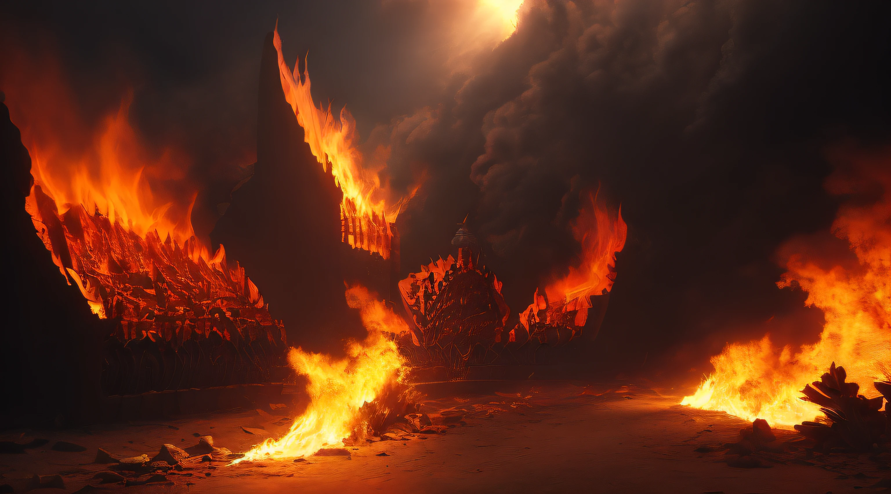 (((Hell)))、fantastic painting、Burning flames、、in 8K、Raw photography、top-quality、masterpiece:1.5、ultra-lightweighthigh-resolution、Photorealsitic:1.5、ciinematic light、soft volumetric lighting:1.5、realisitic、Photorealsitic:1、Detailed skin、profetional lighting、a picture、foco nítido、detaileds、profetional lighting、photon maping、detailed and intricate environment、ighly detailed、top-quality、Artistic photography、photorrealistic concept art、soft natural volumetric cinematic perfect light、Midjourney、Detailed hand、