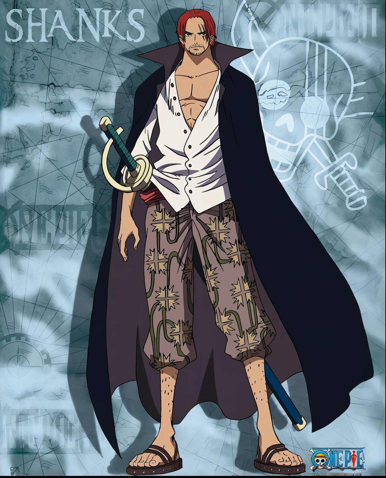 a close up of a cartoon character with a sword and a hat, from one piece, Eiichiro Oda Style, inspired by Eiichiro Oda, one-piece style, Luffy (One piece, Luffy, Official art, Monkey D Luffy, style of eiichiro oda, Monkey D. Luffy, Roronoa Zoro, norihiro yagi, sanji