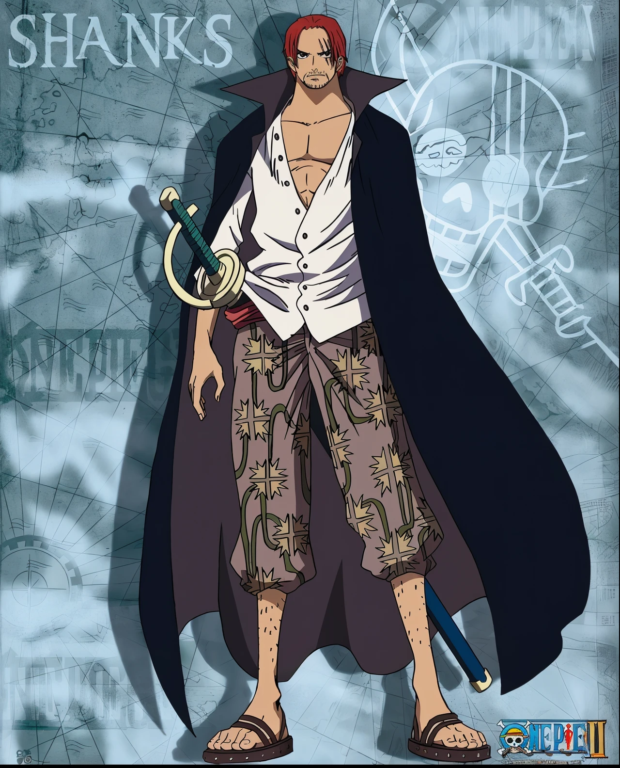 a close up of a cartoon character with a sword and a hat, from one piece, Eiichiro Oda Style, inspired by Eiichiro Oda, one-piece style, Luffy (One piece, Luffy, Official art, Monkey D Luffy, style of eiichiro oda, Monkey D. Luffy, Roronoa Zoro, norihiro yagi, sanji