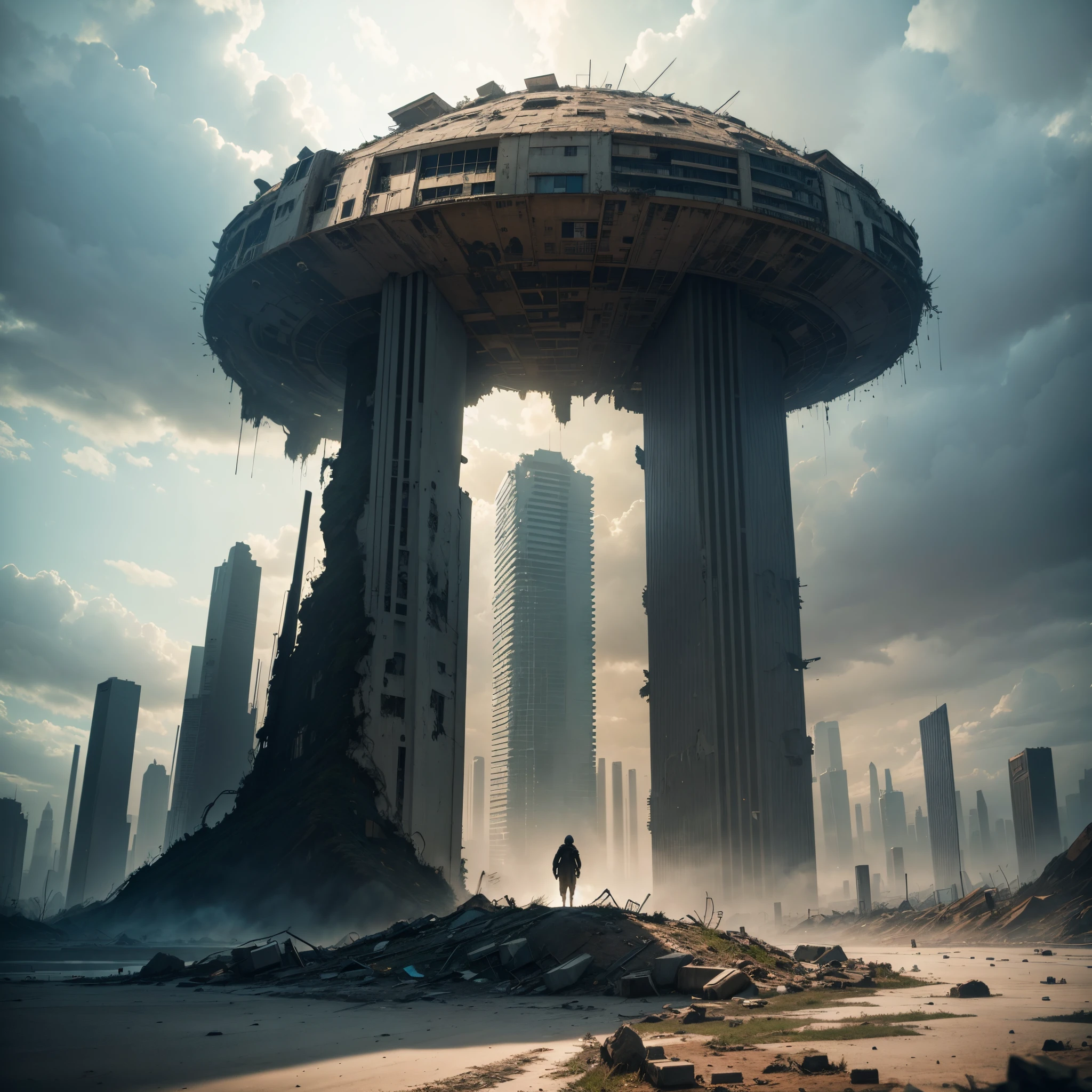 In a post-apocalyptic world, a vision of a utopian society emerges from the ashes of destruction. Amidst the remnants of a once-devastated landscape, resilient communities have come together to rebuild and create a harmonious existence. Advanced sustainable technologies coexist with the natural world, and the spirit of unity and cooperation prevails. The dynamic structure is evident as the juxtaposition of desolation and hope interacts, creating a visually captivating and thought-provoking scene that embodies the resilience and ingenuity of humanity in the face of adversity.