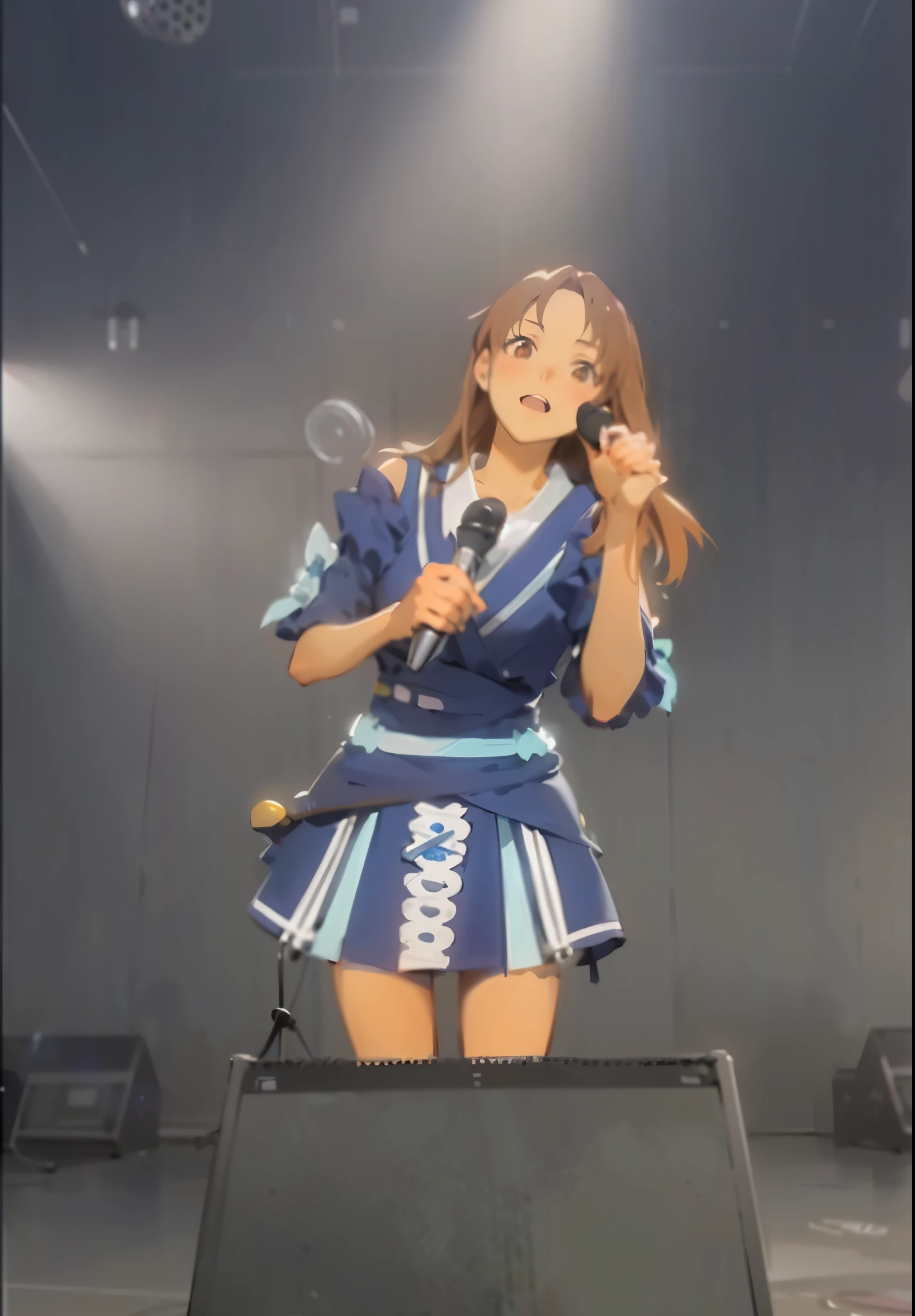 araffe girl in a blue dress holding a microphone on stage, performing on stage, けもの, harumi, rin, concert footage, deayami kojima, on stage, live on stage, chiho, mayuri shiina, asuka, 奈良美智, narumi kakinouchi