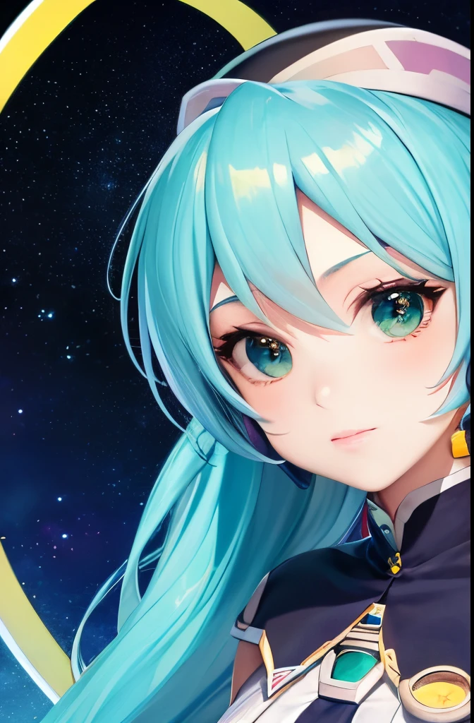 Close-up of a woman with long blue hair and a choke device, mikudayo, portrait knights of zodiac girl, hatsune miku portrait, hatsune miku portrait, Anime girl with cosmic hair, anime girl with teal hair, portrait anime space cadet girl, anime style 4 k, Star Ocean, hatsune miku, Miku, aqua from konosuba