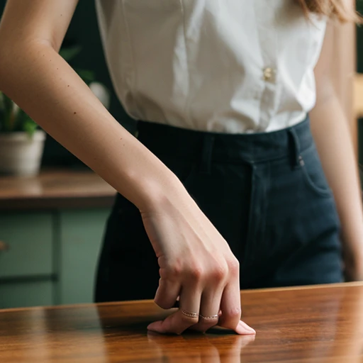 hand on table