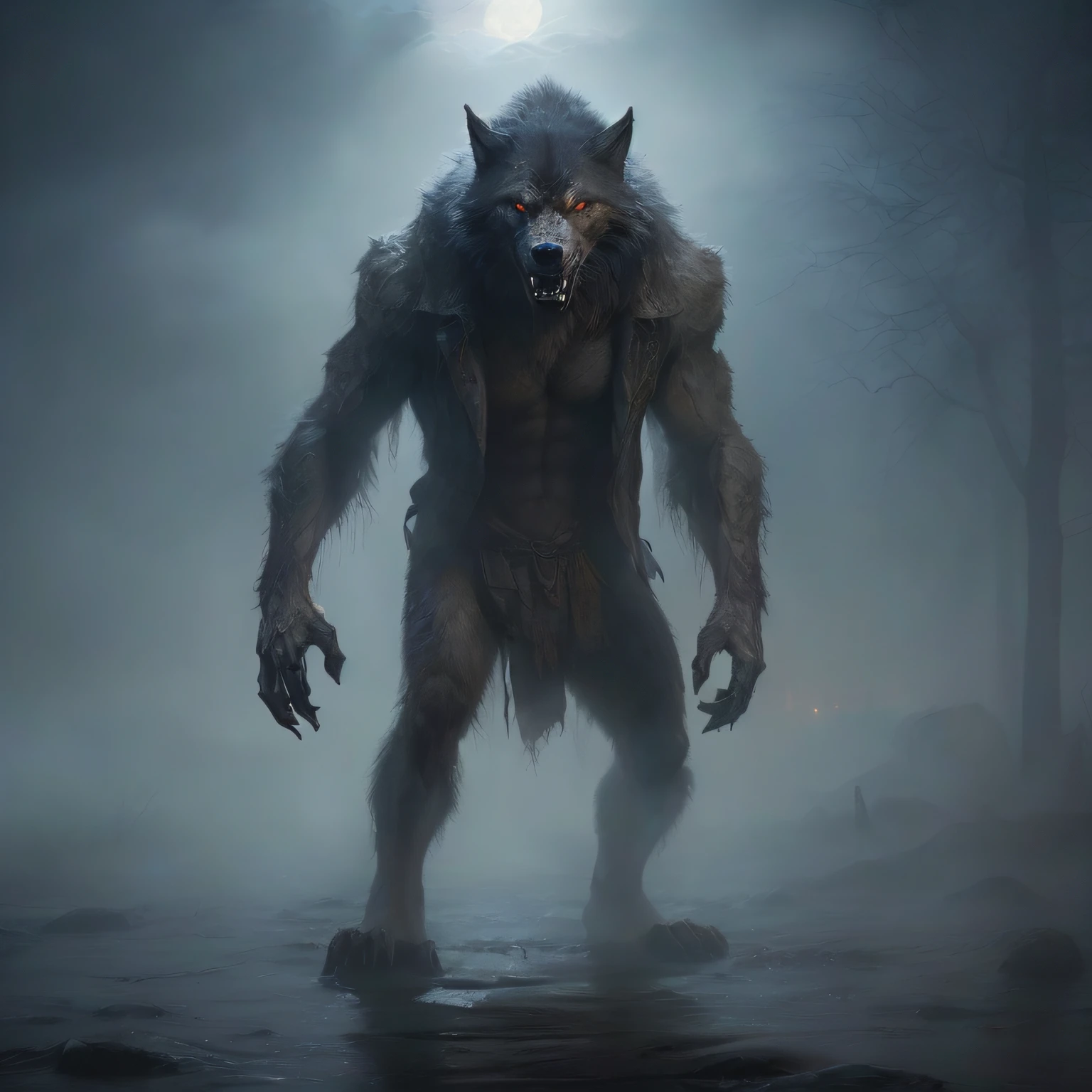monstro arafado com olhos vermelhos andando em uma floresta nebulosa, homem lobisomem, lobisomem musculoso, lobisomem?, lobisomem, Retrato de um lobisomem, um lobo minotauro, lobisomem sexy moral alta raiva, lobisomem", an anthropomorphic wolf, transformando-se em lobisomem, conceito de criatura realista, anthropomorphic wolf, criatura assustadora, tall emaciated man wolf hybrid