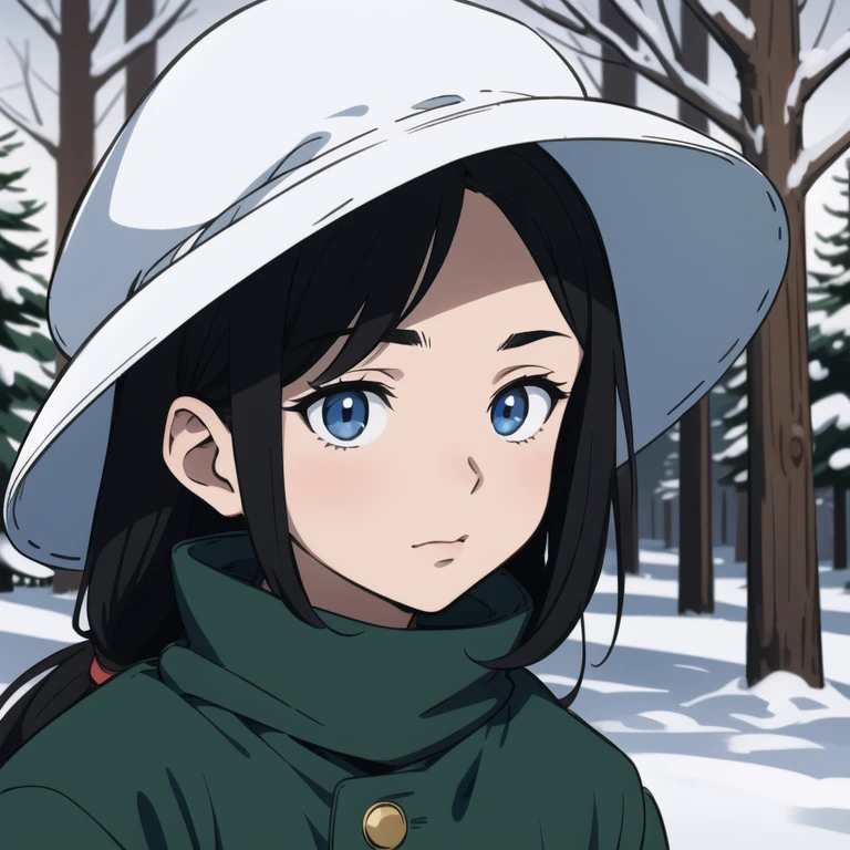 Chiaroscuro. His eyes conveyed deep affection and devotion. (Sketch) (Manga style) Christmas, a young boy with a long mullet haircut, big lips, and slanted eyes, wearing a hat. Winter season, snow and pine trees on the streets