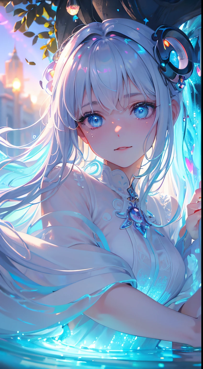 (Masterpiece:1.2), best quality, (illustration:1.2), (ultra-detailed),Eye focus,(Masterpiece Glow, pink lens flare), (Cinematic background), hyper details, (delicate detailed), ( intricate details) ), octane render, hdr, (hyperdetailed:1.15), ((colourful)), (soft light:1.2), 1male,, ultra-detailed eyes, mature, thick, rainbow painting drops, paint teardrops, men composed of paint, fully painted, splat, splash, outdoor, (Bioluminescent Hair: 1.1), (Glowing Eyes), (Silver Hair)), (Cinematic Masterpiece), Ferocious, Powerful, Splashing Colors Absolutely Eye-catching, (Movie Headlights), ((Caustic)), Dynamic Angles, Beautiful Details Glow, Ambient Occlusion, Ambient Light, Ray-Traced Reflections, (Best Lighting, Extremely Delicate and Beautiful), ((Cinematic Light)), (Soft: 2), (Otherworld Events), Otherworld Portals, Dreaming, (Curious), (Mysterious), (Exploring New Worlds), (Whimsical :2), Intricate Background, Vitality, Spirit, (Gentle Smile), Dreamland, Skyscraper, (Tree of Life), Vortex, Magic Array, 2 Legs, 2 Arms